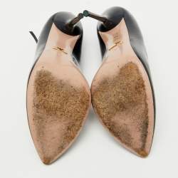 Pre Owned Gucci Navy Blue Patent Leather Beverly T-Strap Bow Pumps Size 39