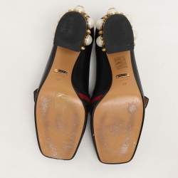 Gucci Black Leather GG Marmont Pearl Embellished Loafer Pumps Size 39