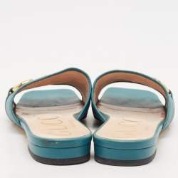 Gucci Green Leather Horsebit Flat Slides Size 36.5