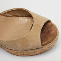 Gucci Beige/Brown Suede Wedge Platform Ankle Strap Sandals Size 39