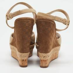 Gucci Beige/Brown Suede Wedge Platform Ankle Strap Sandals Size 39