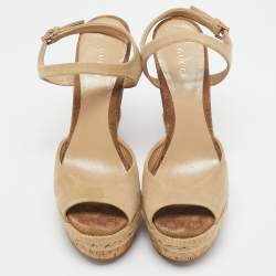Gucci Beige/Brown Suede Wedge Platform Ankle Strap Sandals Size 39