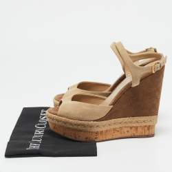 Gucci Beige/Brown Suede Wedge Platform Ankle Strap Sandals Size 39