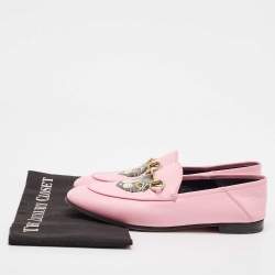 Pre Owned Gucci Pink Leather Brixton Cat Loafers Size 39