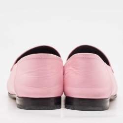 Pre Owned Gucci Pink Leather Brixton Cat Loafers Size 39