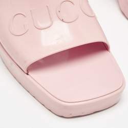 Pre Owned Gucci Pink Rubber Embossed Logo Slide Sandals Size 38