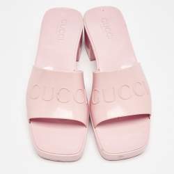 Pre Owned Gucci Pink Rubber Embossed Logo Slide Sandals Size 38