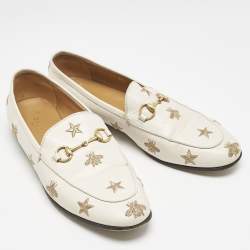 Pre Owned Gucci Off White Leather Jordaan Loafers Size 39.5