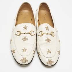 Pre Owned Gucci Off White Leather Jordaan Loafers Size 39.5