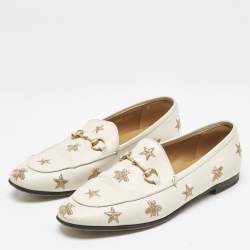 Pre Owned Gucci Off White Leather Jordaan Loafers Size 39.5