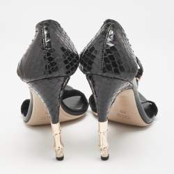 Gucci Black Python Snake Head Crystals Ankle Strap Sandals Size 38.5