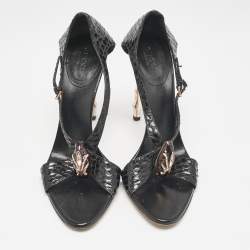 Gucci Black Python Snake Head Crystals Ankle Strap Sandals Size 38.5