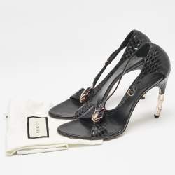Gucci Black Python Snake Head Crystals Ankle Strap Sandals Size 38.5