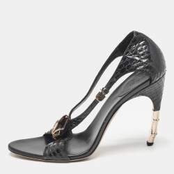 Gucci Black Python Snake Head Crystals Ankle Strap Sandals Size 38.5