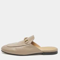 Gucci Beige Leather Princetown Flat Mules Size 37.5