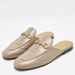 Gucci Beige Leather Princetown Flat Mules Size 37.5