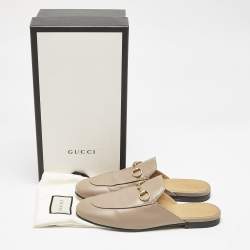 Gucci Beige Leather Princetown Flat Mules Size 37.5