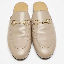 Gucci Beige Leather Princetown Flat Mules Size 37.5