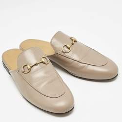 Gucci Beige Leather Princetown Flat Mules Size 37.5