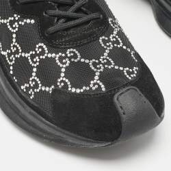 Gucci Black Mesh and Suede GG Crystal Embellished Run Sneakers Size 41