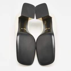 Pre Owned Gucci White Leather Horsebit Block Heel Pumps Size 40