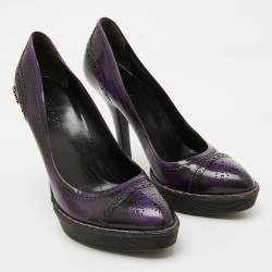 Gucci Purple/Black Leather Brogue Cap Toe Platform Pumps Size 39