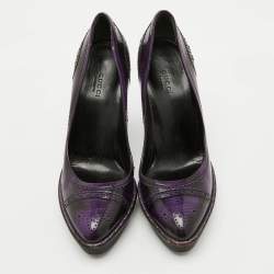 Gucci Purple/Black Leather Brogue Cap Toe Platform Pumps Size 39