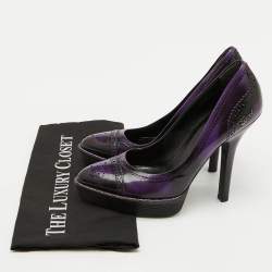 Gucci Purple/Black Leather Brogue Cap Toe Platform Pumps Size 39