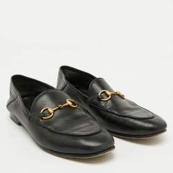 Pre Owned Gucci Black Leather Horsebit Jordaan Loafers Size 37