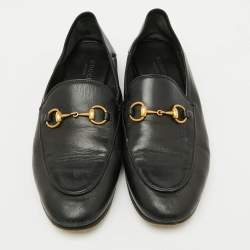 Pre Owned Gucci Black Leather Horsebit Jordaan Loafers Size 37