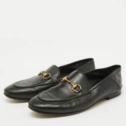 Pre Owned Gucci Black Leather Horsebit Jordaan Loafers Size 37