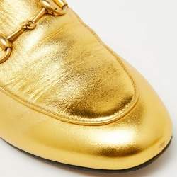 Gucci Gold Leather Horsebit Princetown Flat Mules Size 36.5