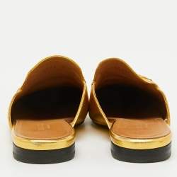 Gucci Gold Leather Horsebit Princetown Flat Mules Size 36.5