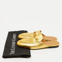 Gucci Gold Leather Horsebit Princetown Flat Mules Size 36.5