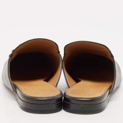 Pre Owned Gucci Black Leather Princetown Horsebit Flat Mules Size 38