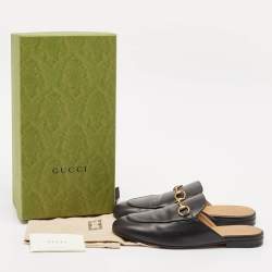 Pre Owned Gucci Black Leather Princetown Horsebit Flat Mules Size 38