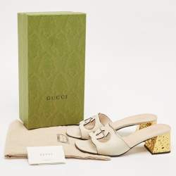 Gucci Cream Leather Cut Out Interlocking G Slide Sandals Size 40