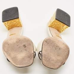 Gucci Cream Leather Cut Out Interlocking G Slide Sandals Size 40