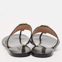 Gucci Black Leather GG Marmont Thong Flats Size 38