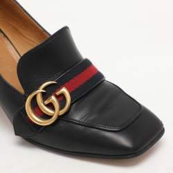Gucci Black Leather GG Marmont Embellished Pumps Size 37.5