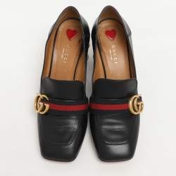 Gucci Black Leather GG Marmont Embellished Pumps Size 37.5
