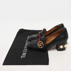 Gucci Black Leather GG Marmont Embellished Pumps Size 37.5