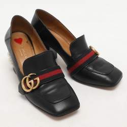 Gucci Black Leather GG Marmont Embellished Pumps Size 37.5