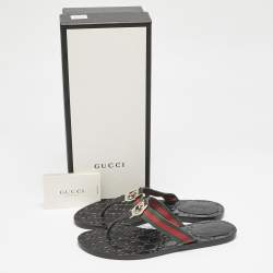 Gucci Black Leather GG Marmont Thong Flats Size 38