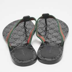 Gucci Black Leather GG Marmont Thong Flats Size 38
