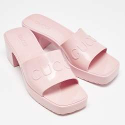 Gucci Light Pink Jelly Logo Slide Sandals Size 40