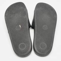 Gucci Black Leather and Suede Horsebit Flat Slides Size 39