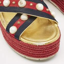 Gucci Multicolor Leather And Canvas Web Studded Platform Sandals Size 39