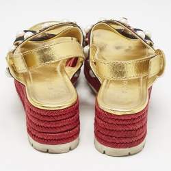 Gucci Multicolor Leather And Canvas Web Studded Platform Sandals Size 39