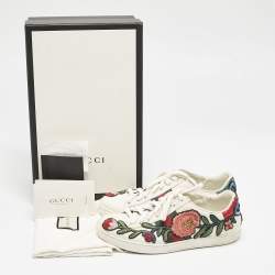Gucci White Leather Floral Embroidered Ace Low Top Sneakers Size 35